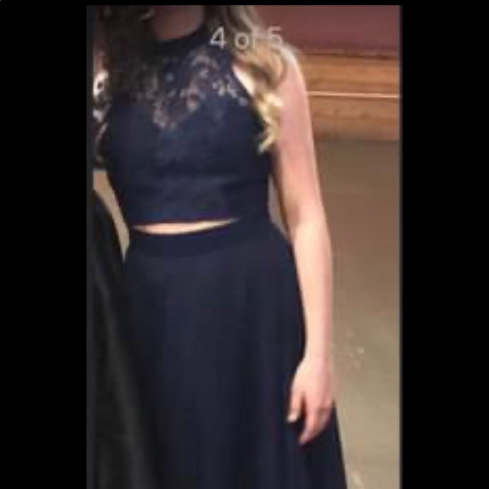 Navy Blue 2 piece prom dress